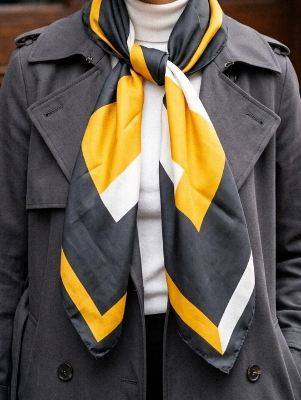 Bold Geometric Abstract Black Gold White Square Satin Scarf Head Wrap 25